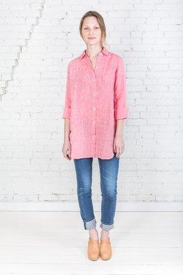 Perfectly proportioned Boyfriend Shirt by Studio 412 in Pink/White Italian linen.