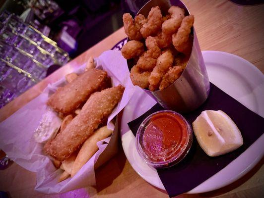 Fish and steak fries with side of popcorn shrimp!  I must have been hangry!  Mmm...