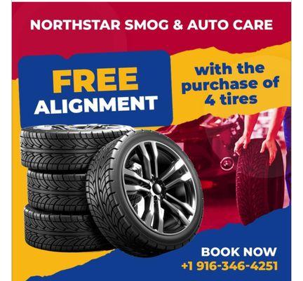 FREE ALIGNMENT WITH 4 NEW TIRES.