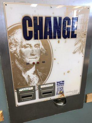 Fairbanks, Alaska - Cushman Plaza Laundry Mat has two different change machines should you need more quarters .