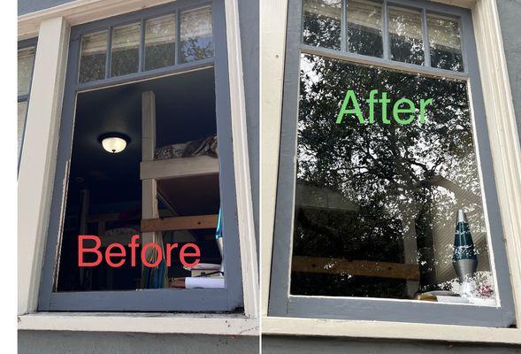 Single pane glass replacement for a wooden casement window.