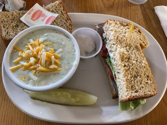 Half Roast Beef Sandwich and Creamy Broccoli Soup