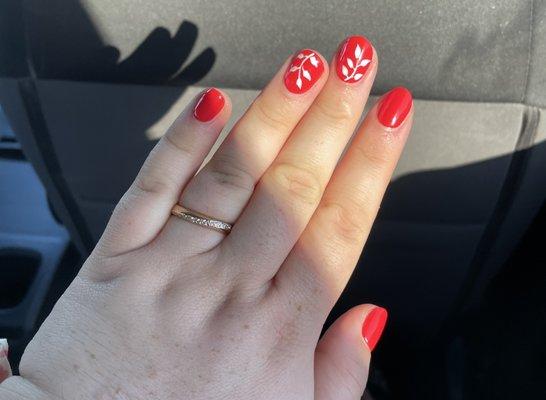 My cal gel manicure. Lasted 4 weeks and her free-hand nail art is perfection.