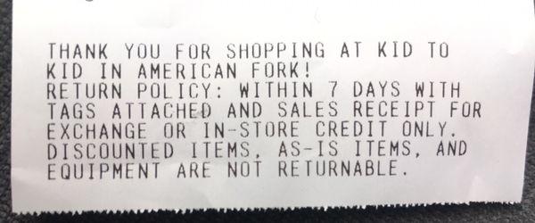 BUYERS BEWARE! Return policy AKA we won't give money back and only offer credit for a few things. You bought it, it's yours.