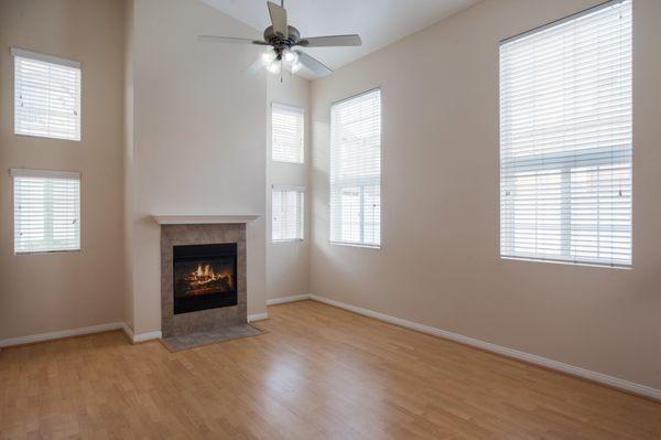 Vaulted ceilings and fireplaces in the villas at Yorba Linda Pines & Villas