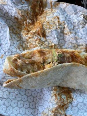 The super chicken burrito. This is how it looked when I opened it. Nasty!