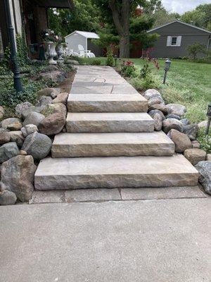 New rock steps and stone walkway