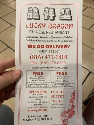 Take out menu