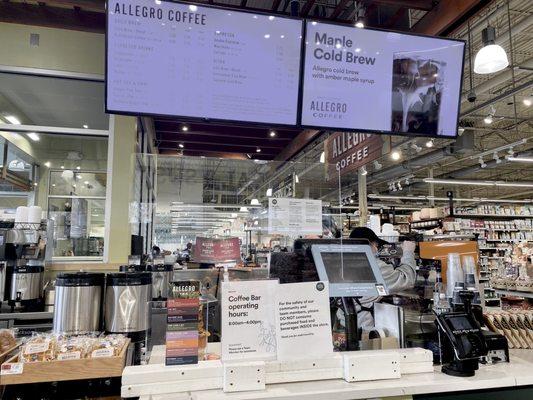 Whole Foods market (wfm) coffe bar just inside the front entrance on the left