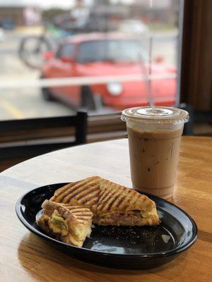 Iced Mocha and Denver Omelette Sandwich.