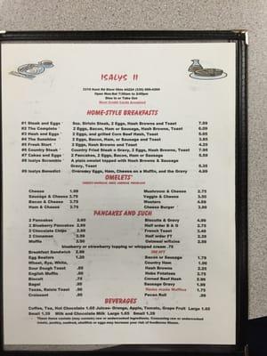 Breakfast menu