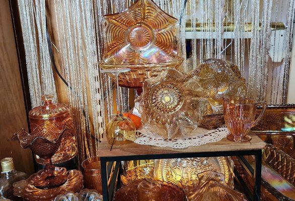 Carnival glass - beautiful amberina & opalescent gold carnival glass. Some Jeanette, Indiana glass & Westmoreland