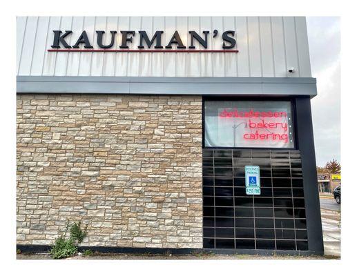 Outside Kaufman's Deli . 4905 Dempster St, Skokie, IL  Fresh Deli Great Sandwiches Bakery Pastry Kosher Food etc. Cool!