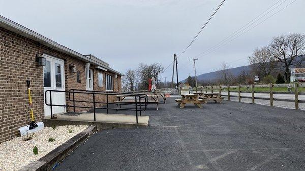 Outdoor seating in front