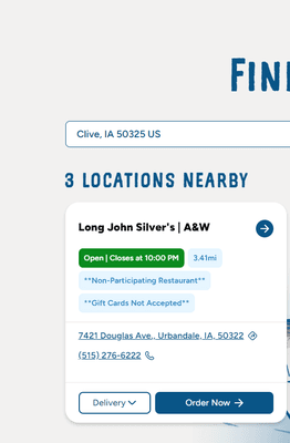 Tuesday hours posted on the Long John Silvers site.