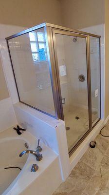 Custom framed shower system. The customer was on a tight budget but we made it happen.