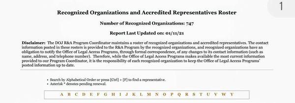 DOJ Accredited representatives list