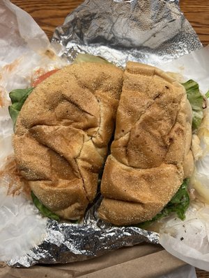 Grill chicken with pepper jack cheese lettuce and tomato with ketchup and hot sauce