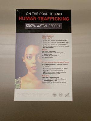 Awareness for human trafficking in women's restroom