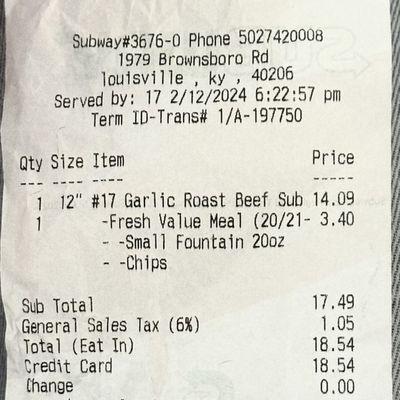 An outrageous receipt