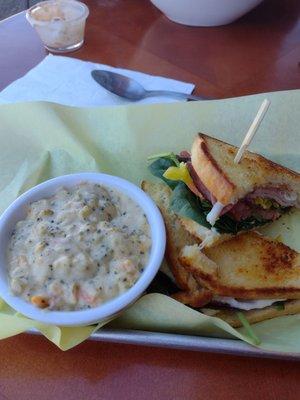 Italian sandwich and broccoli cheddar soup