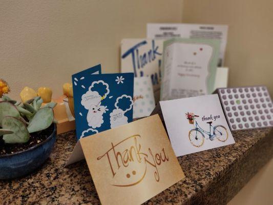 Thank you cards from patients and doctors from last month!