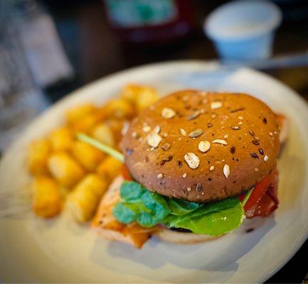 Salmon BLT Sandwich + Tots = Bomb