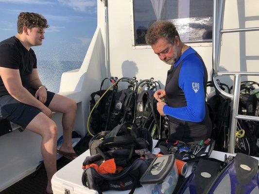 Joe Letts on the right giving a predive briefing with his buddy