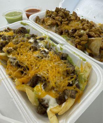 Half Order of Carne Asada Fries & Pollo Nachos