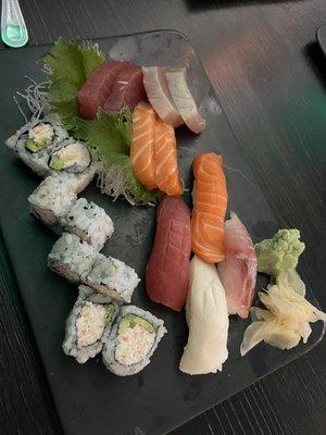 Sushi and sashimi lunch special with a California roll