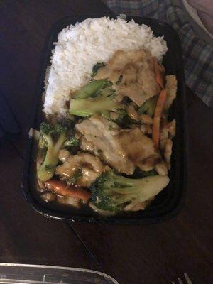 Chicken and broccoli with white rice! Just great!