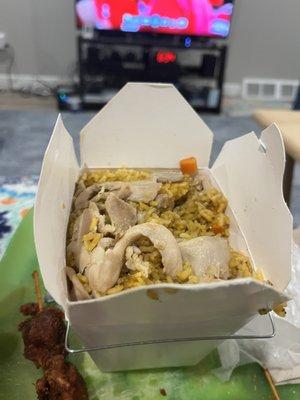 Chicken fried rice. The chicken was GRAY.