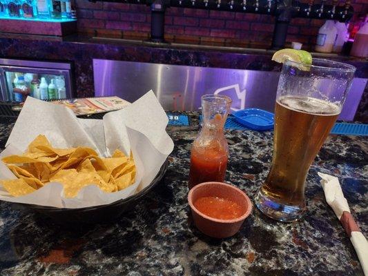 Free chips and salsa with beer several beers on tap