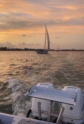 Nice sunset motorboating by Waterside Yacht Club