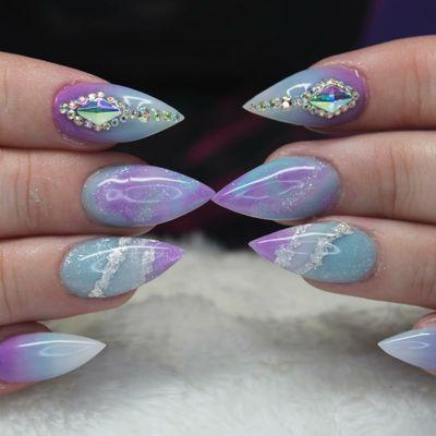 Purple and teal with jewels