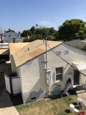 New plywood sheeting on home due to heavy moisture causing mild damage in attic