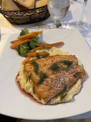 Salmon with Polenta and Pomegranate Gastrique