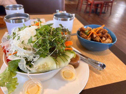 This is their small salad with side of Five Spice fried chicken