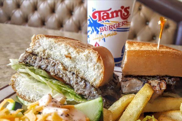 Tams Burger in Yucaipa,California has a super delicious steak sandwich plate-unbelievably delicious!