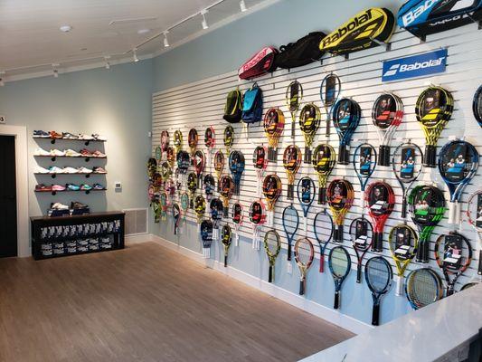 Large selection of rackets to purchase.