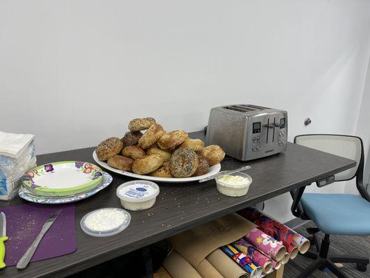 Our beautiful bagels before staff descended