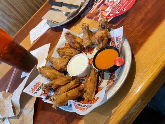 Naked wings, hot sauce and ranch