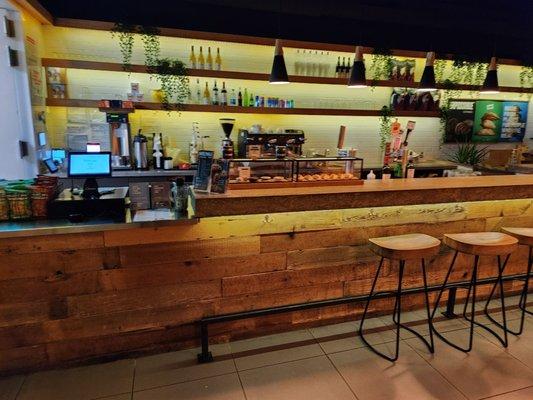 "Bar" dining area with food displayed