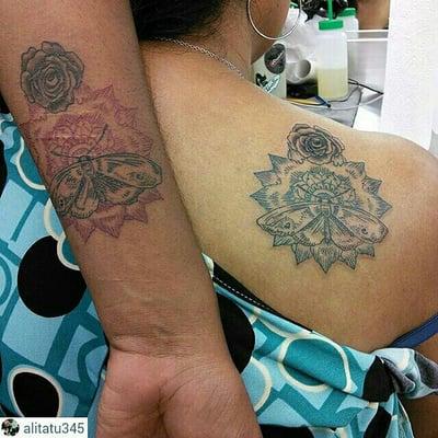 @fantasypartytattoos @alitatu345 #mandalatattoos  #mothtattoo #motheranddaughter #motheranddaughtertattoos #getfuckntattooed ...