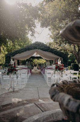 View of the ceremony space from the back, wedding 10/21/23