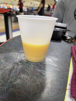 Orange juice at Fiesta Lanes cafe.