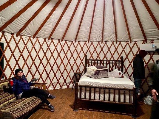 Inside the yurt