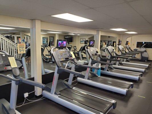 Top-of-the-line Life Fitness Treadmills with personal televisions to watch your favorite shows while you get in shape!