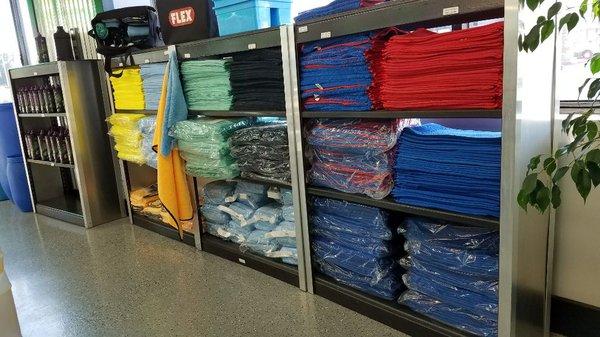 Microfiber towels of all kinds, waffle towels, and drying towels for any job