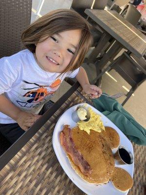 Kid's breakfast, pancake was rubbery and inedible